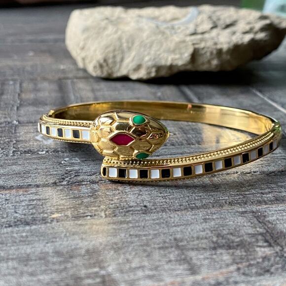 NEW Black and White Striped Serpent Bangle Bracelet - Picture 11 of 16